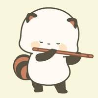 Cute panda-like character playing flute