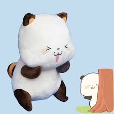 Plush panda-like character laughing