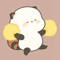 Cute panda-like character cheering