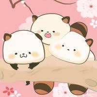 Three panda-like characters on a branch