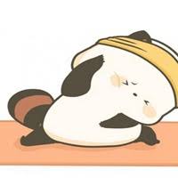 Cute panda-like character stretching